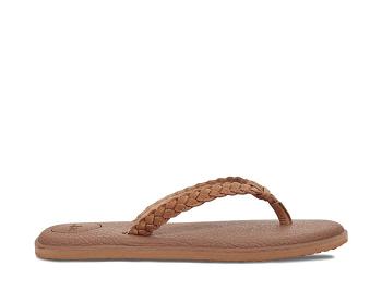 Sanuk Yoga Braid Leather Women's Flip Flops Brown | Canada 10EBC